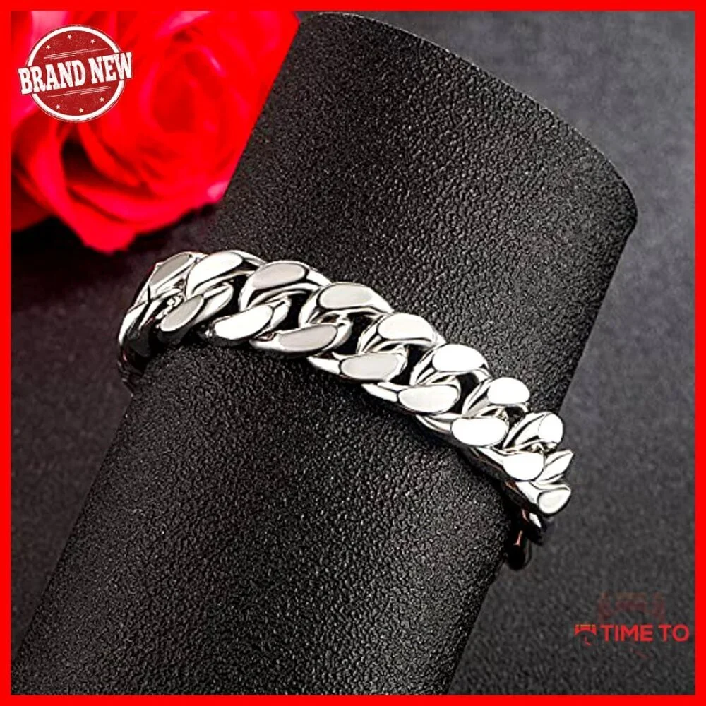 Sterling Silver Cuban Link Bracelet 8-14MM Thick Chain Men's Jewelry Gift